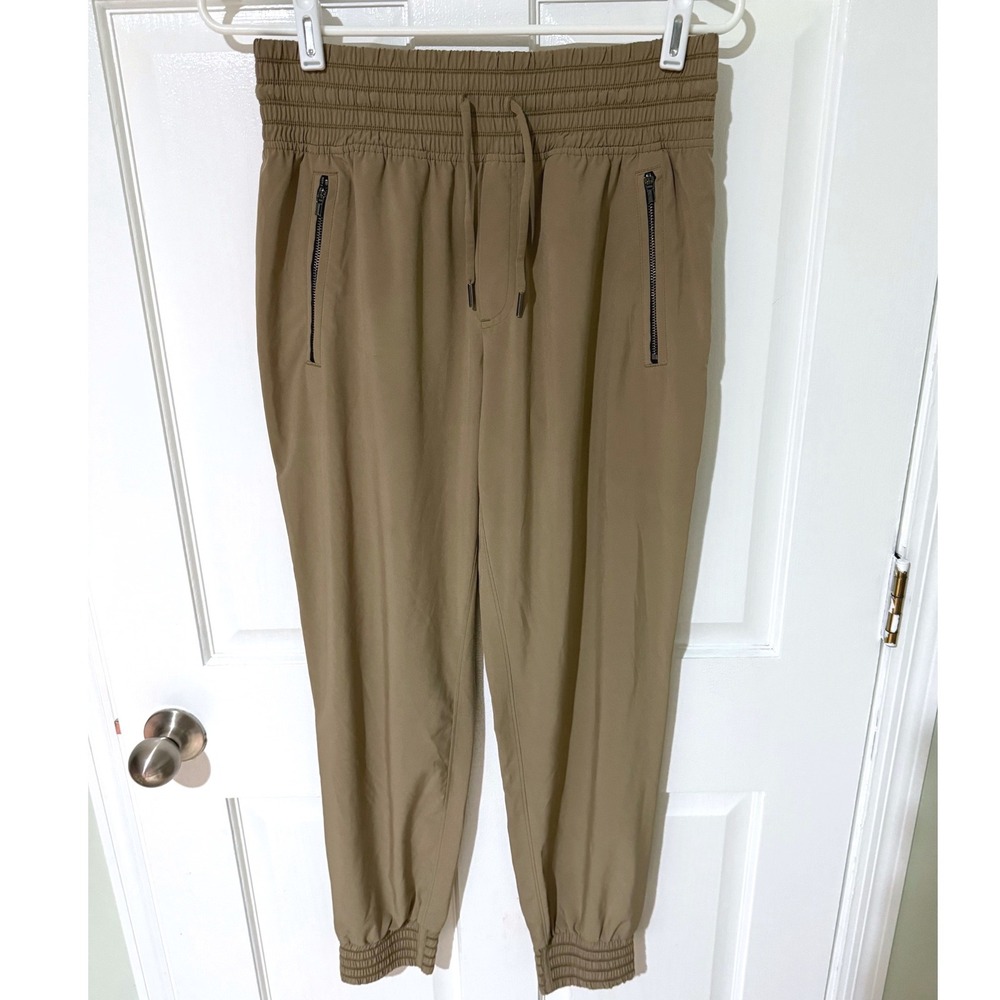 Athleta Camden Jogger Tan Khaki High Rise Smocked Waist Pants Size 4